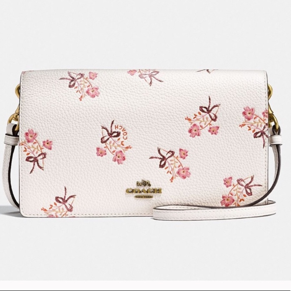Coach fold over cross body floral purse bag